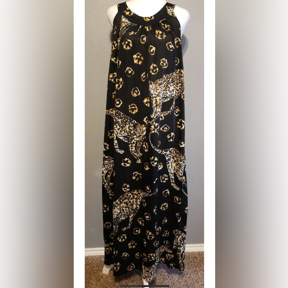 Vtg 60's Travel Lite Boutique Leopard Cat Animal Gown Loungewear Beach Dress S M